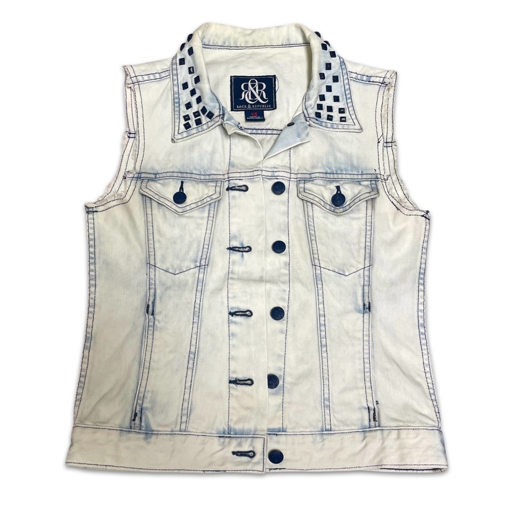 Y2K Rock & Republic Studded Denim white blue Vest size xsmall cotton